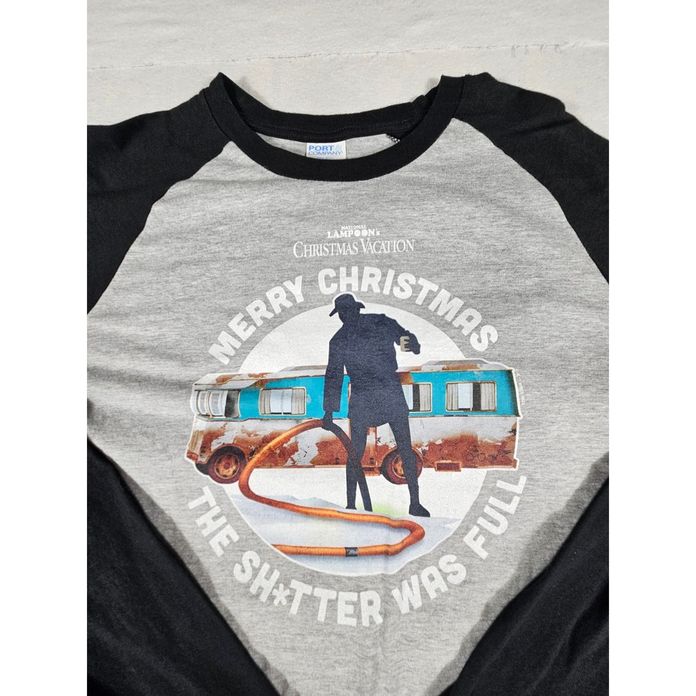 Christmas Vacation Sh*tter Was Full Raglan Baseball‎ Tee Mens Large Gray Black